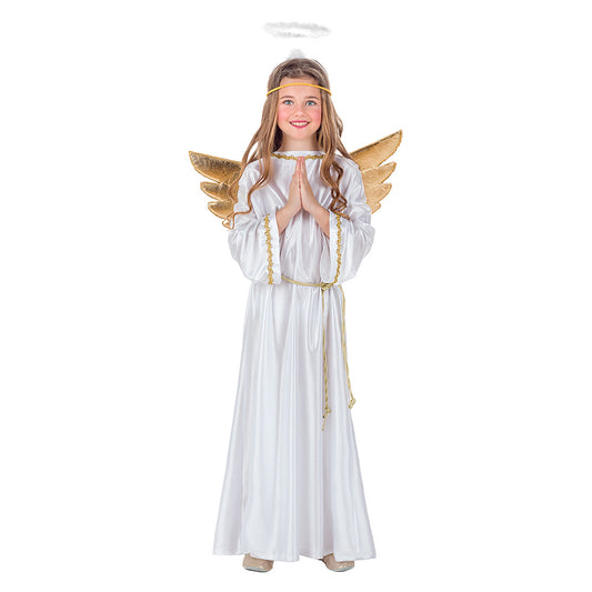 Costume d'Ange Enfant - Robe Blanche avec Ailes Dorées
