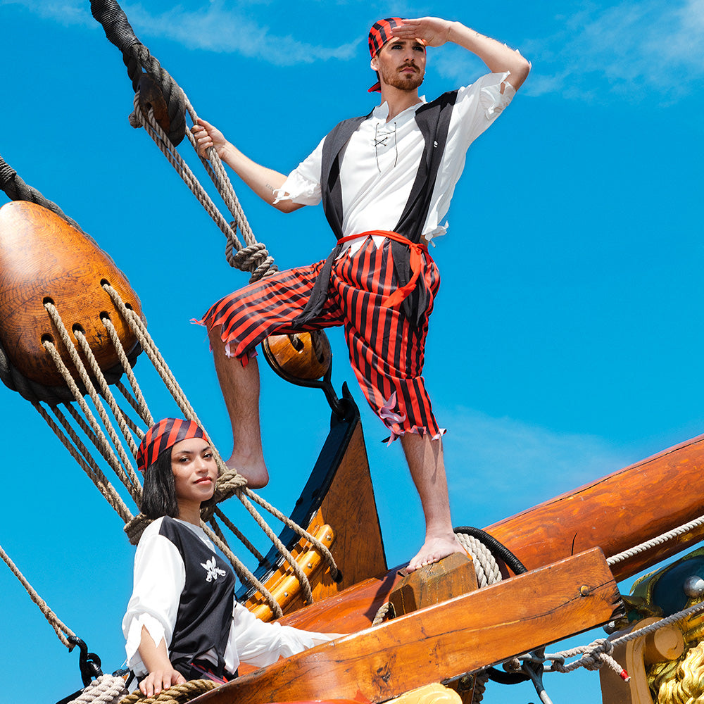 Déguisement Pirate Adulte Classique avec Bandana Rayé Rouge