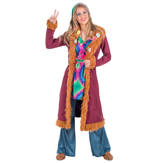 Déguisement Hippie Femme Années 70 avec Gilet Fourrure