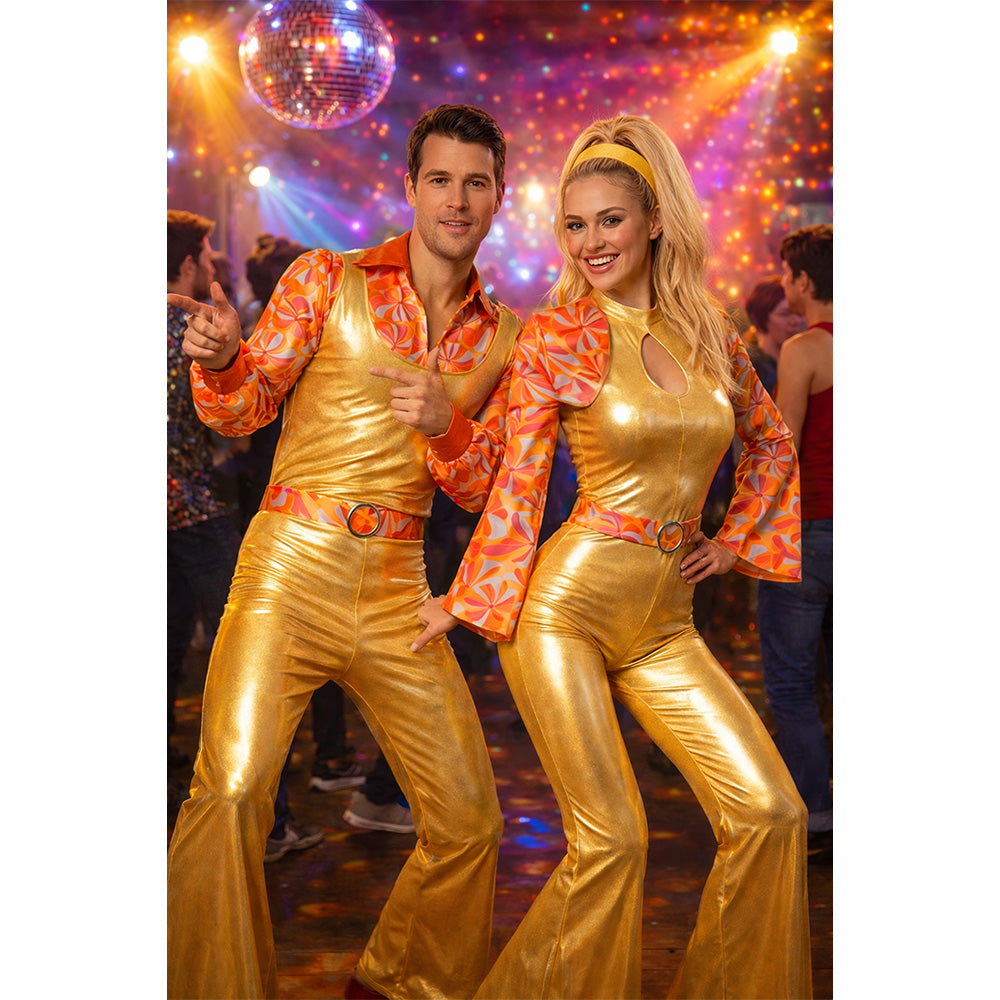 Déguisement Disco Années 70 Gold Homme - Combinaison Paillettes