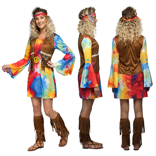 Déguisement Hippie Femme Tie-Dye Années 70 Complet