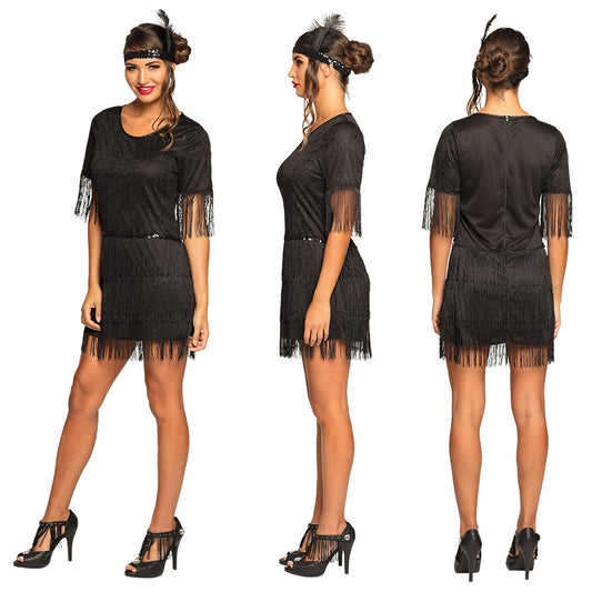 Robe Années 20 Frangée Noire - Déguisement Adulte Gatsby
