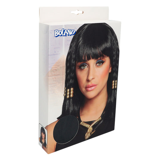 Perruque Égyptienne Cléopâtre Noire avec Tresses Dorées