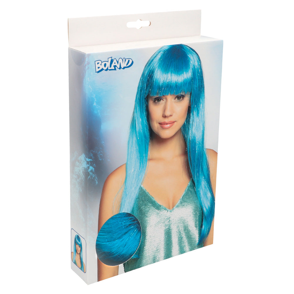Perruque Longue Bleu Turquoise avec Frange - Déguisement