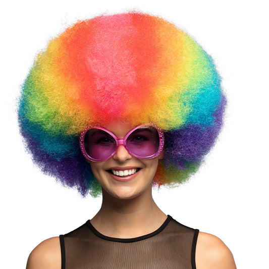 Perruque Afro Arc-en-ciel Multicolore Géante - Déguisement Années 70