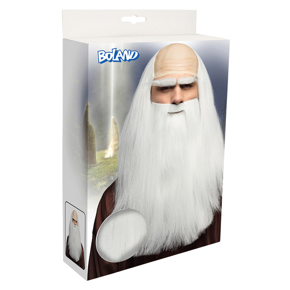 Perruque et Barbe Blanche Magicien - Déguisement Complet