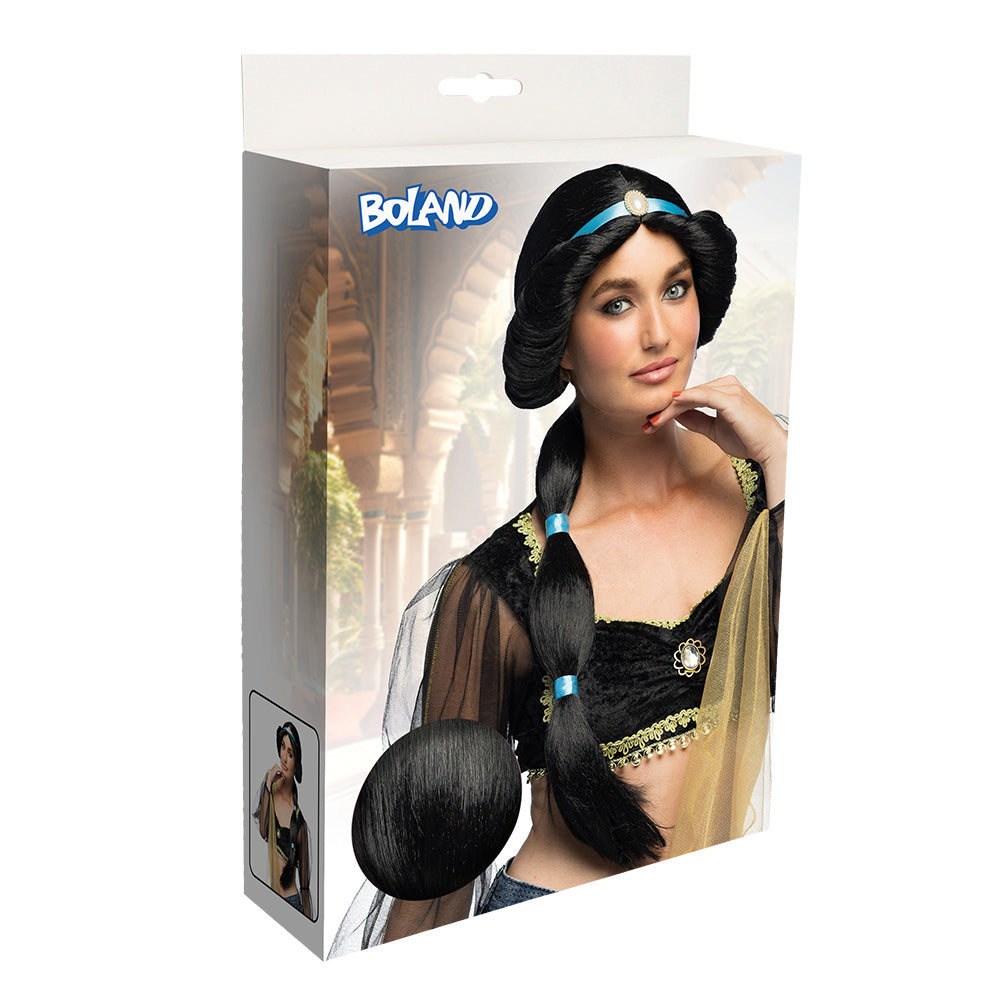 Perruque Princesse Jasmine Noire avec Accessoires - Déguisement Orient