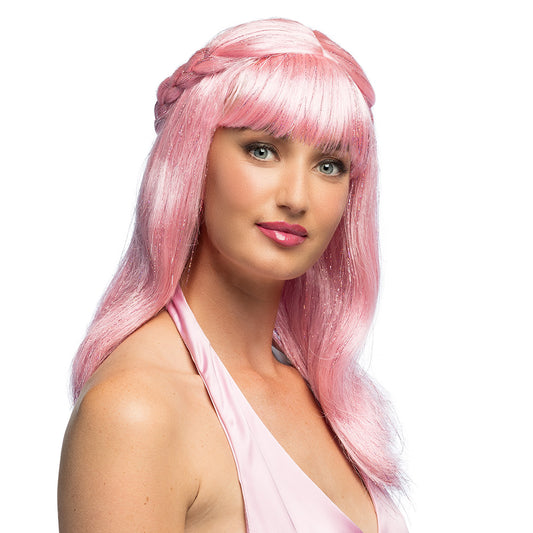 Perruque Longue Rose Pâle avec Tresse - Déguisement Fantaisie