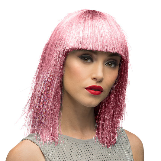 Perruque Rose Dégradée Longue Cheveux Lisses avec Frange