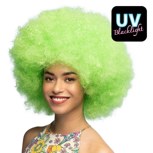 Perruque Afro Verte Fluo UV - Déguisement Années 70