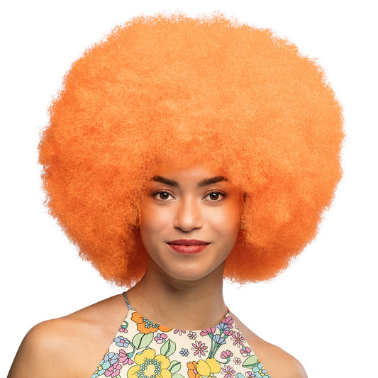 Perruque Afro Orange Fluo - Déguisement Années 70 Disco
