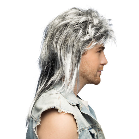 Perruque Cheveux Longs Gris Effet Sauvage - Déguisement Rocker