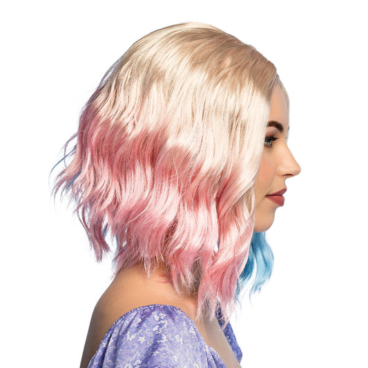 Perruque Multicolore Ondulée - Rose, Bleu et Blond Platine