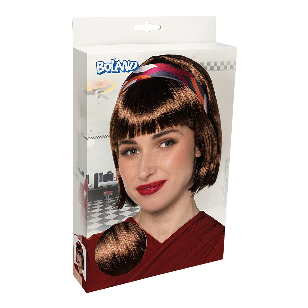 Bandeau Années 50 Rayé Multicolore avec Cheveux Bruns