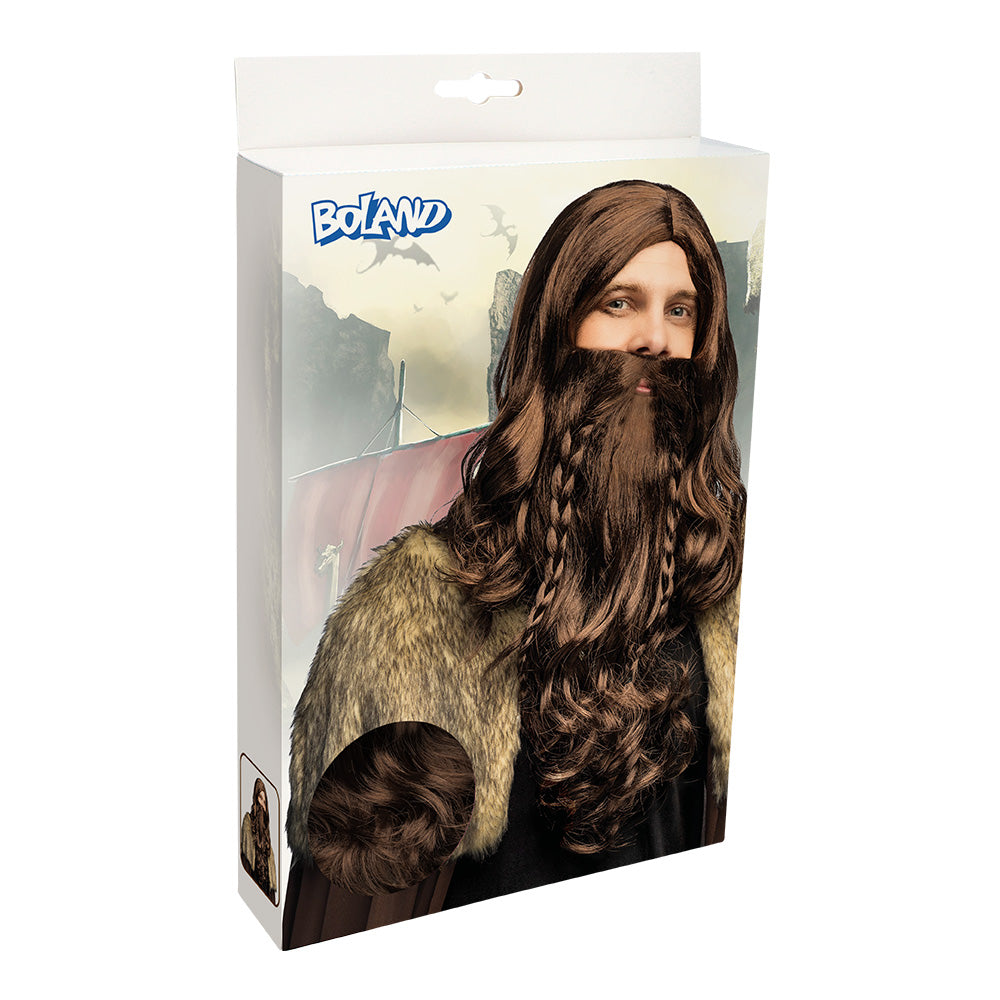 Déguisement Guerrier Viking Barbe Longue et Cape Fourrure