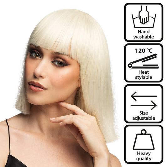 Perruque Diamilla Blonde Platine - Cheveux Longs Lisses avec Frange