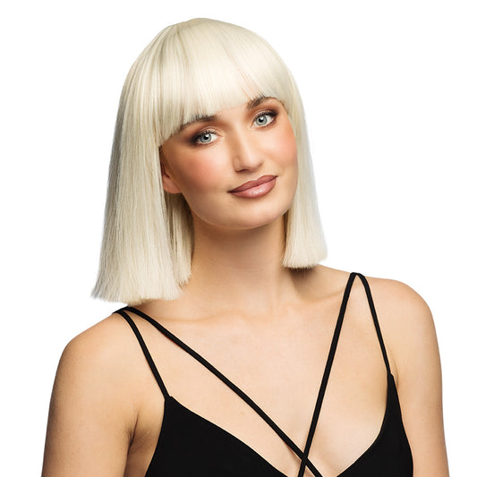 Perruque Diamilla Blonde Platine - Cheveux Longs Lisses avec Frange