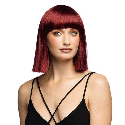 Perruque Djanilla Bordeaux Cheveux Longs avec Frange - Collection Premium