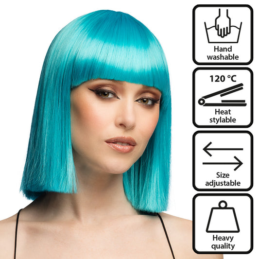 Perruque Diamilla Turquoise Longue Bob Frange - Déguisement Adulte