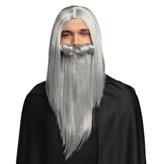 Perruque Magicien Gris avec Barbe - Déguisement Sorcier