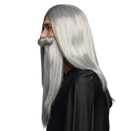 Perruque Magicien Gris avec Barbe - Déguisement Sorcier
