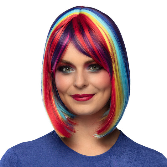 Perruque Arc-en-Ciel Multicolore Dégradée - Coupe Bob Tendance