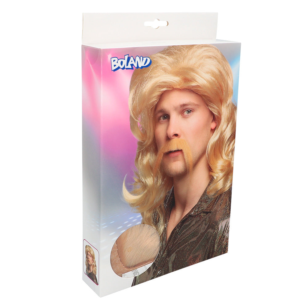 Perruque Blonde Ondulée avec Barbe - Déguisement Années 70