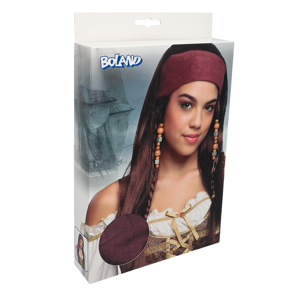 Bandeau Pirate Bordeaux avec Tresses Perle - Accessoire Déguisement