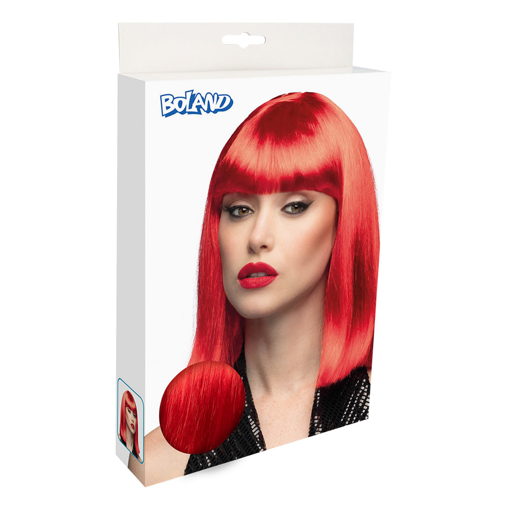 Perruque Cheveux Longs Rouge Vif Frange Tendance