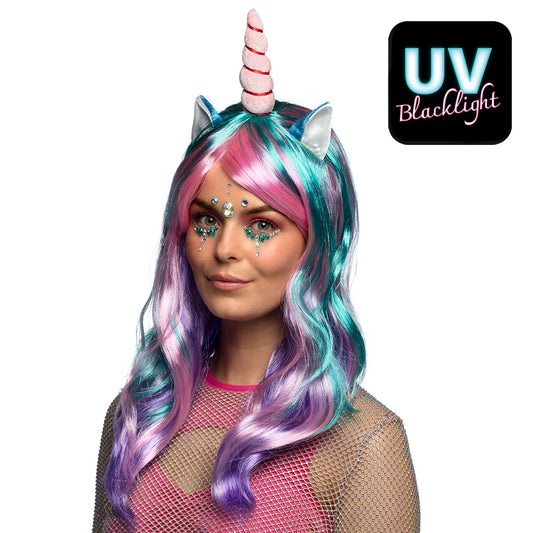Perruque Licorne Multicolore UV Blacklight - Accessoire Déguisement