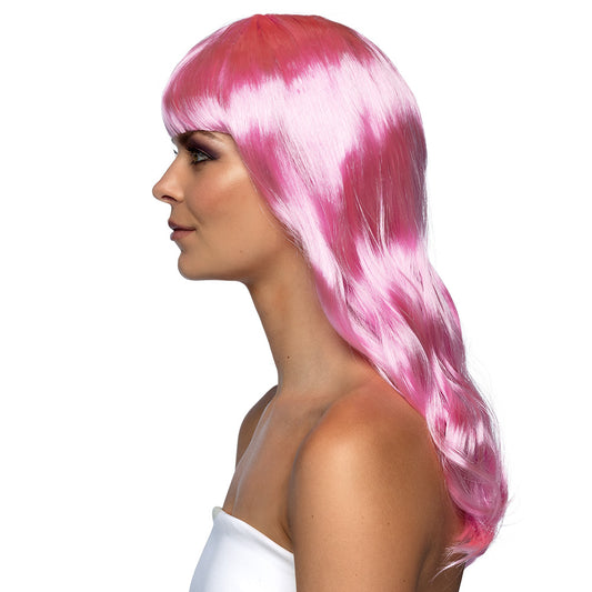 Perruque Rose Longue Ondulée Frangée - Déguisement Cabaret