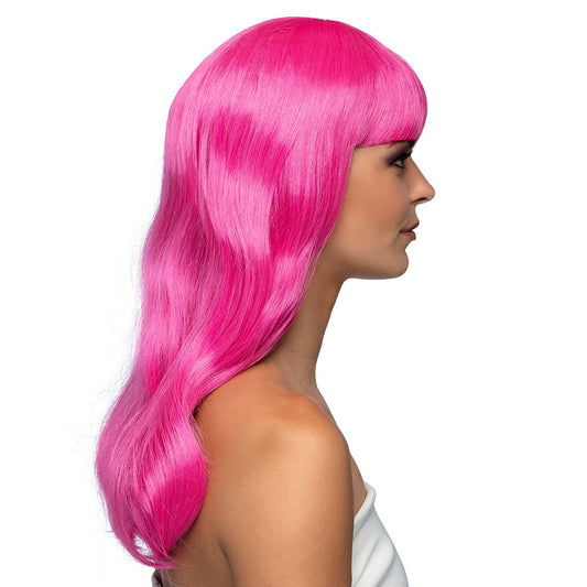 Perruque Rose Fluo Longue Cheveux Wavy - UV Blacklight