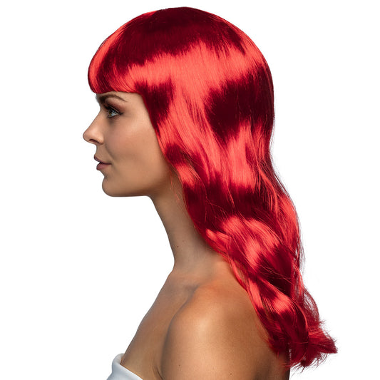 Perruque Longue Rouge Vif avec Frange - Déguisement Femme