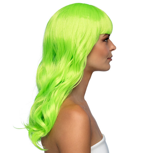 Perruque Longue Verte Fluo Brillante Bangs - Adulte Déguisement
