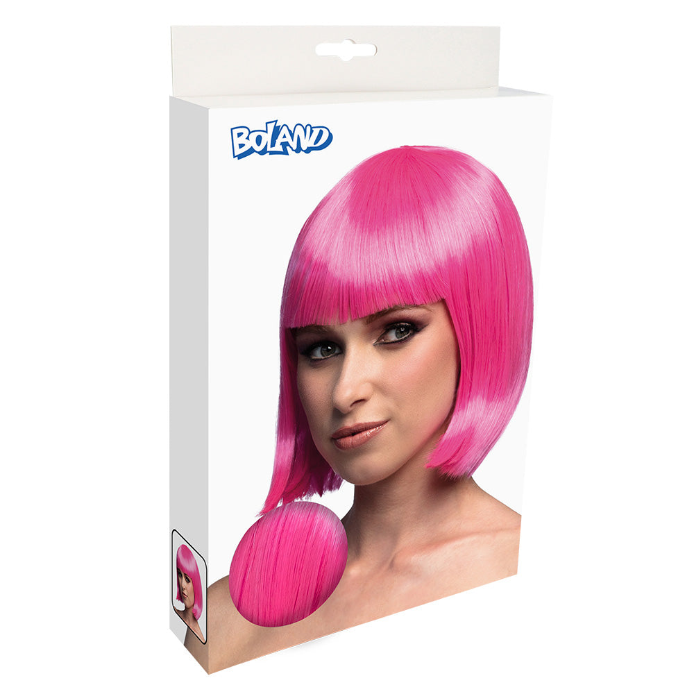 Perruque Bob Rose Fluo - Déguisement Adulte Années 80