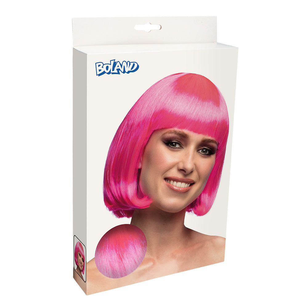 Perruque Bob Rose Fluo UV Blacklight - Déguisement Années 80