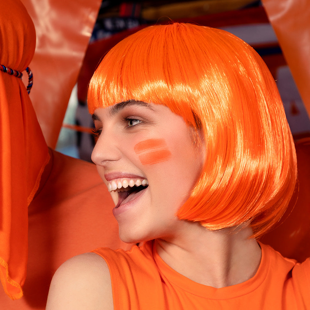 Perruque Bob Orange Fluo UV Blacklight - Déguisement Années 70