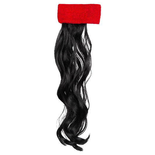 Bandeau rouge et perruque noire longue – Kit déguisement années 80