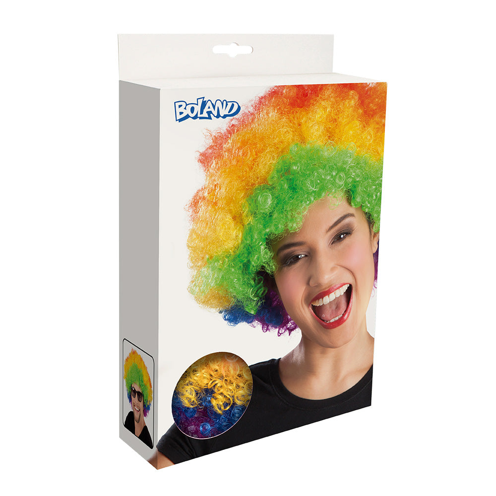 Perruque Arc-en-ciel Multicolore Boucles - Déguisement Clown Festif