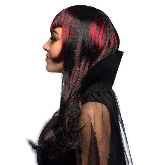 Perruque Vampire Noire et Rouge avec Bangs - Déguisement Gothique