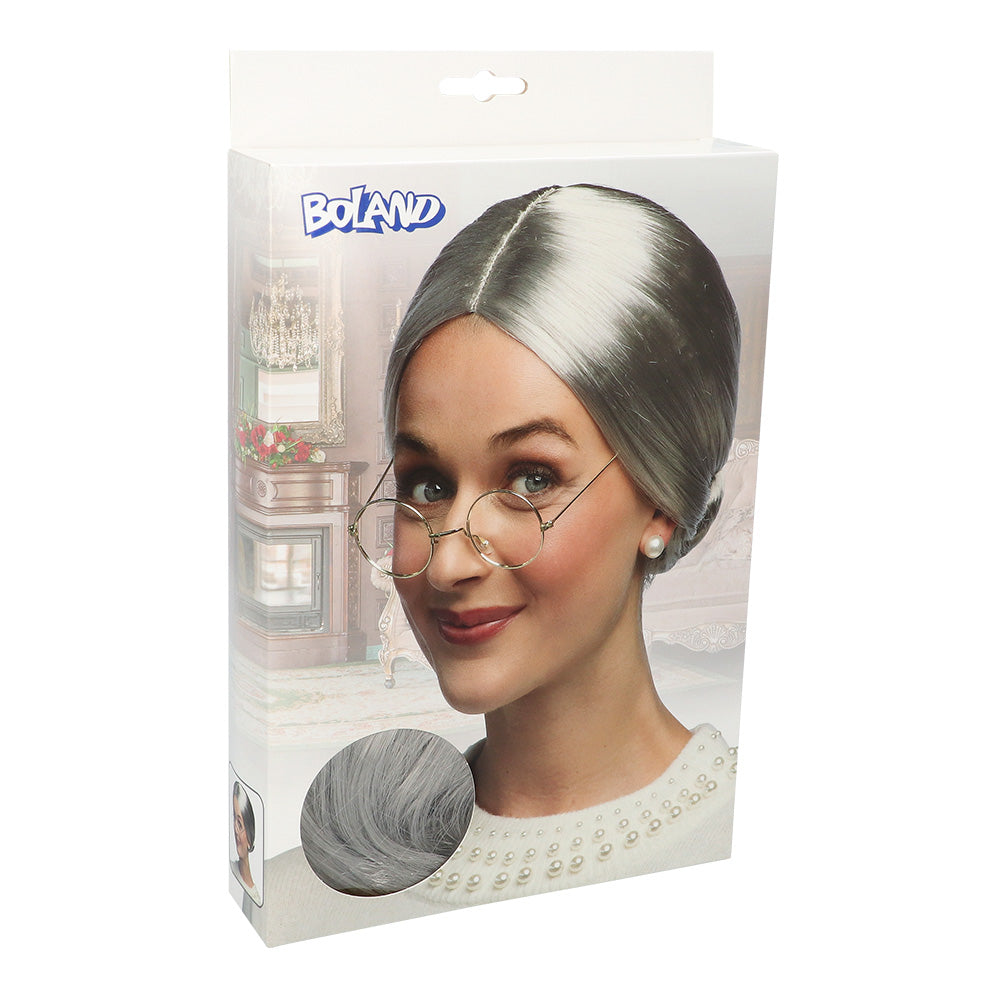 Perruque Grise Chic Cheveux Blancs Style Grand-mère