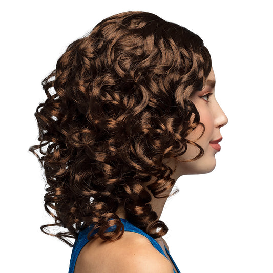 Perruque Bouclée Châtain - Coiffure Années 70 Rétro