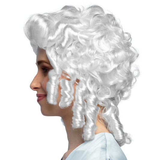 Perruque Baroque Blanche Bouclée - Accessoire Déguisement Historique
