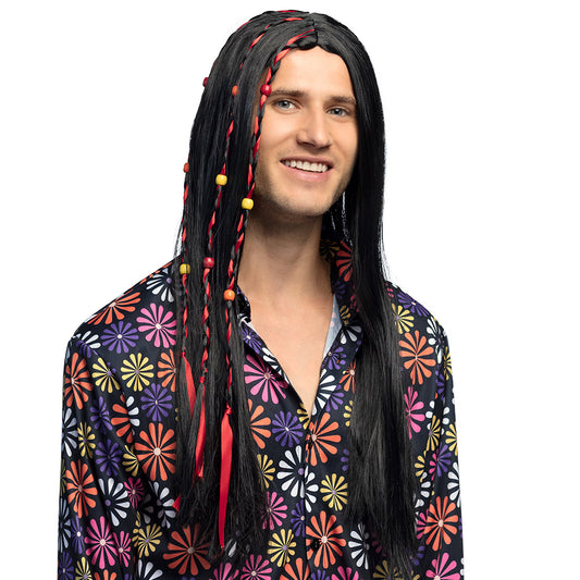 Perruque Hippie Noire Tressée avec Perles Colorées