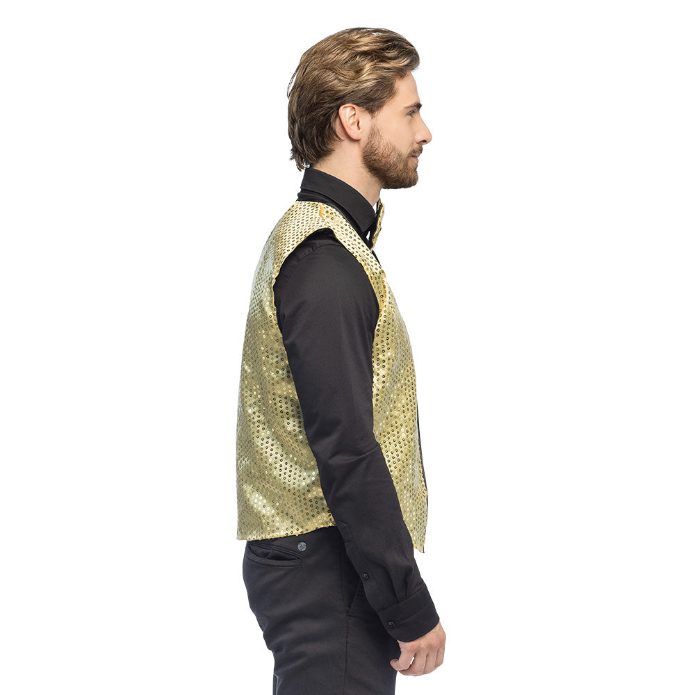 Gilet Paillettes Or + Nœud Papillon Disco Party Adulte