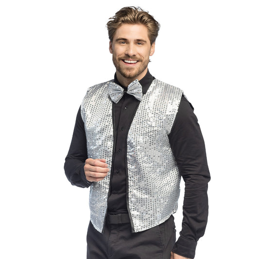 Gilet Sequins Argent Homme - Costume Disco Paillettes Brillant