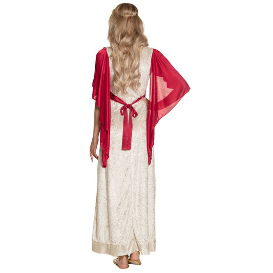 Déguisement Déesse Grecque Antique - Robe Blanche et Cape Rouge
