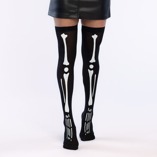 Collants Squelette Noir - Motifs Ossements Blancs