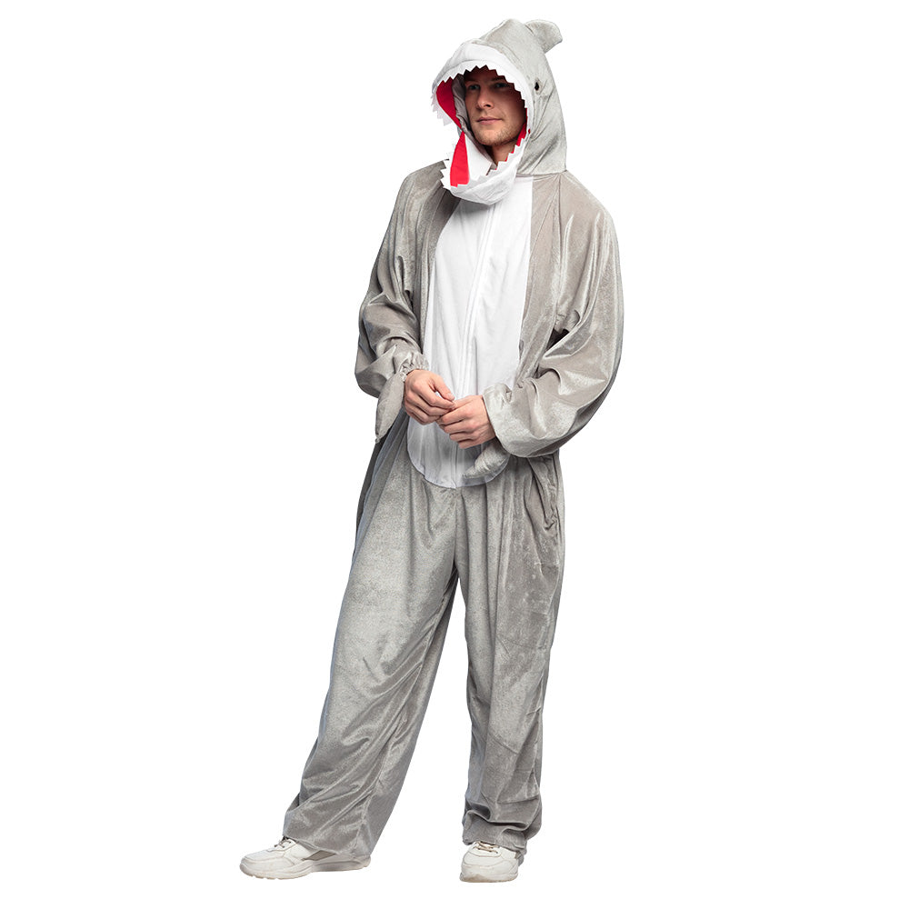 Déguisement Requin Adulte - Costume Onesie Gris et Blanc