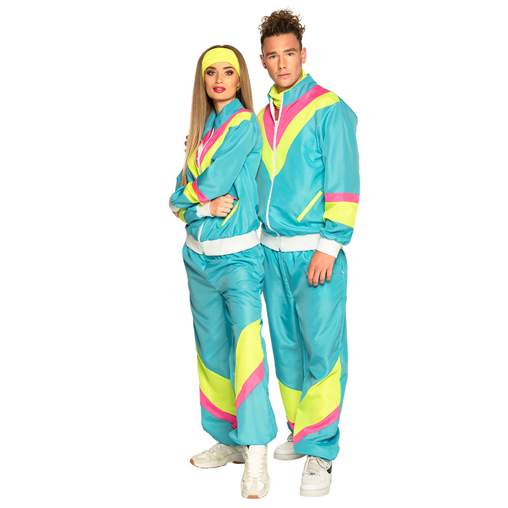 Combinaison Années 80 Turquoise Fluo + Bandana - Déguisement Adulte